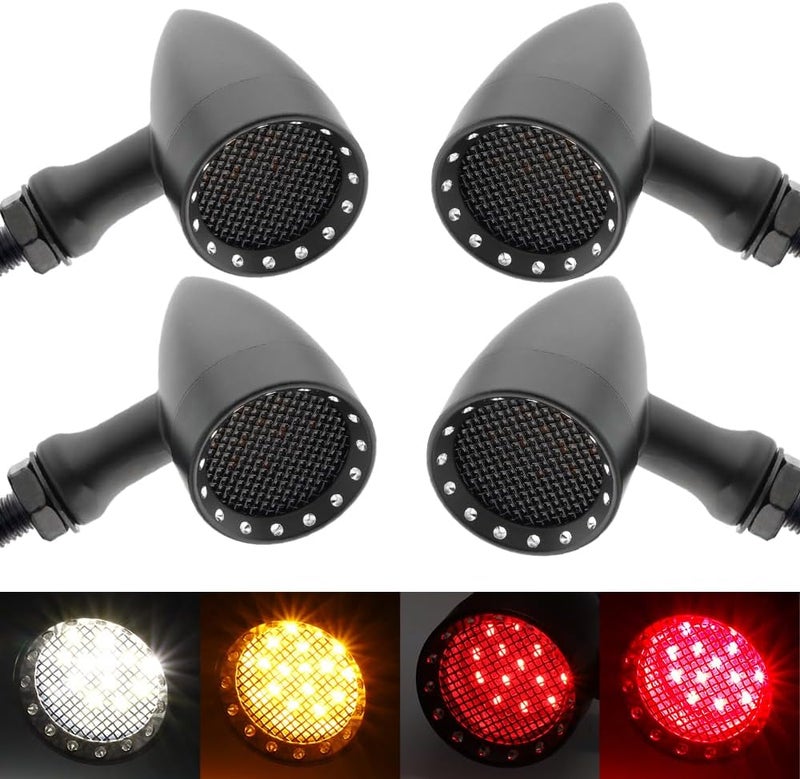 TSUNG 4PCS Motorcycle Bullet LED Front Rear Turn Signal Light SMD Blinker Indicator for Cruiser Chopper Bobber Cafe Racer Street Bike (SMD-Black-4PCS) - Image 1